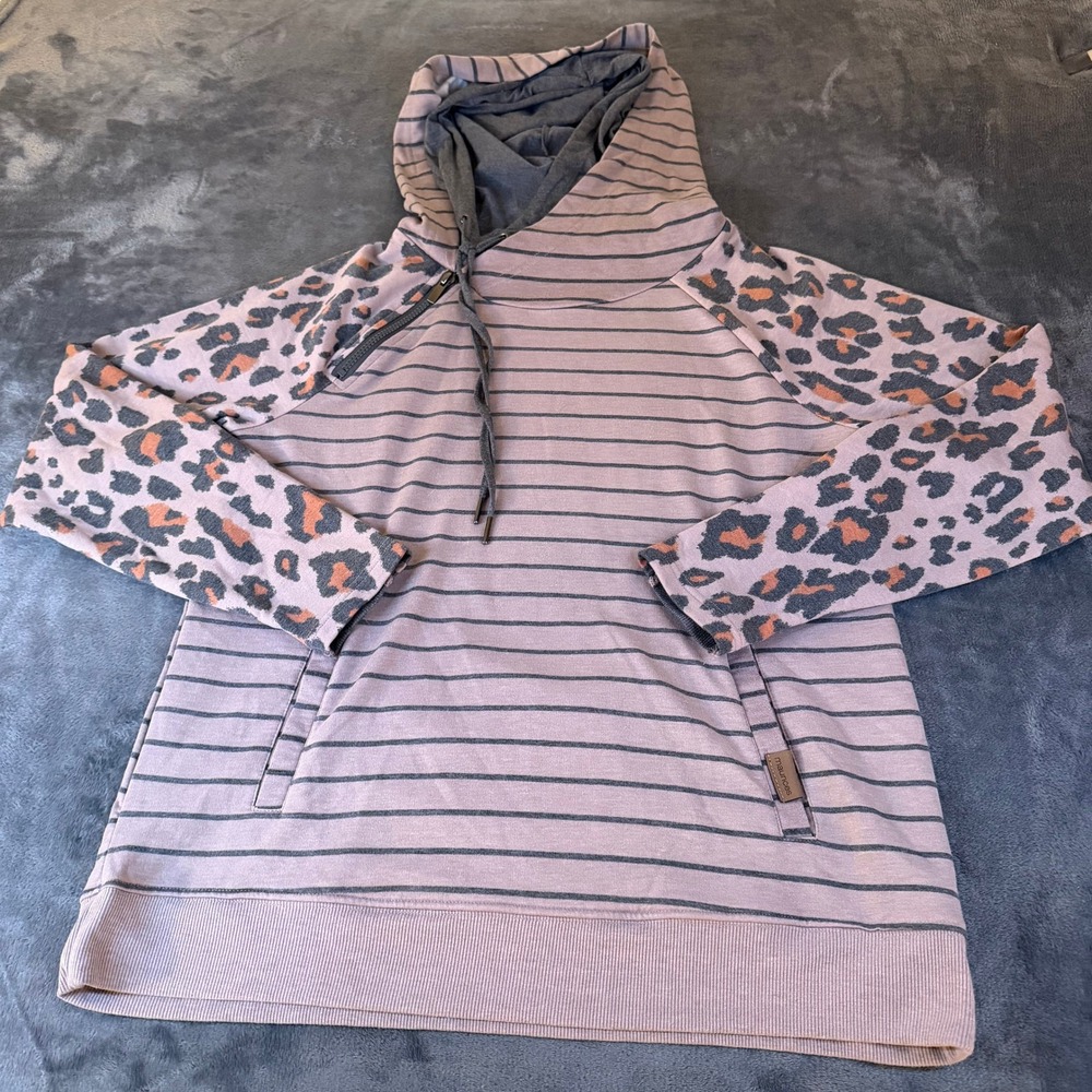 Maurice's‎ Hoodie Striped Leopard Print Quarter Zip Sweatshirt Womens Medium M